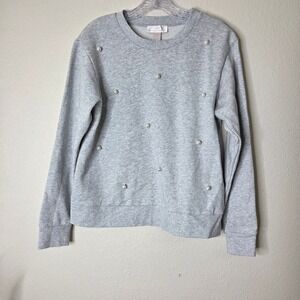 Rachel Parcell Gray Sweatshirt Pearl Embellished Crew Neck‎ Pullover Top Medium